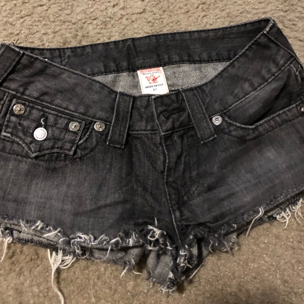 TRUE RELIGION low waisted denim shorts, size 27